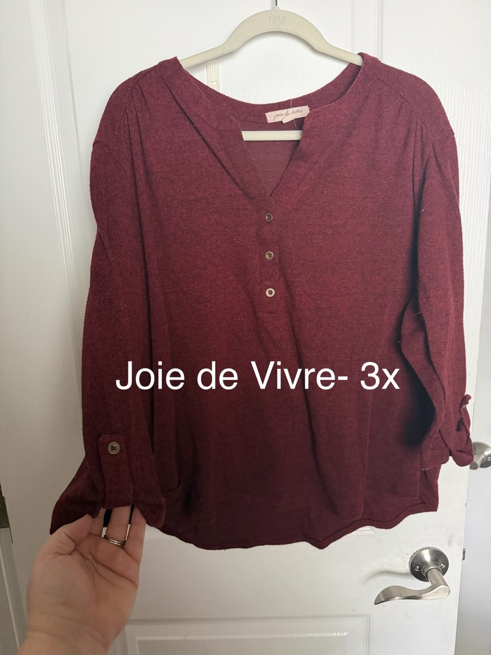 Joie de Vivre Plus-Size Burgundy Button Henley Top